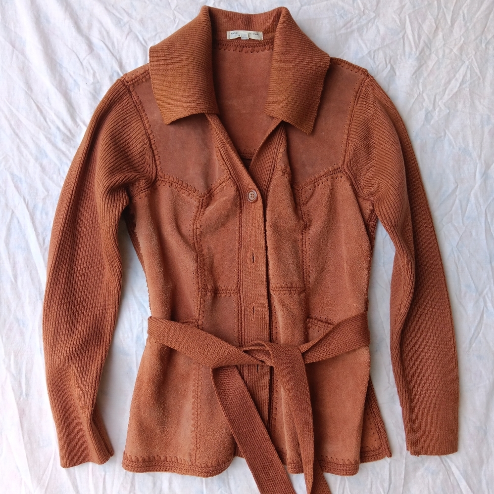 Genuine Cowhide Leather and Knit Acrylic Shacket Size M